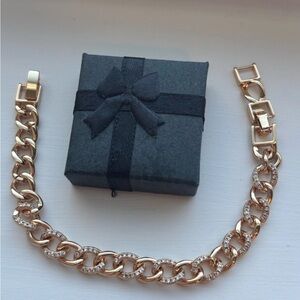 Rose Gold Plated Pavé Link Bracelet | Luxury Chunky Chain Statement Jewelry